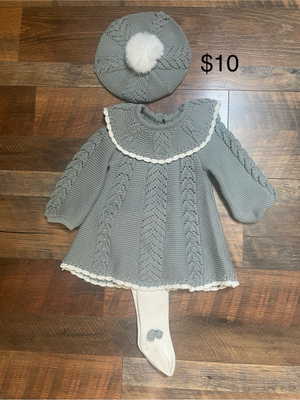 Tahari Sage Green Cable Knit Girls Sweater Dress 3-6months